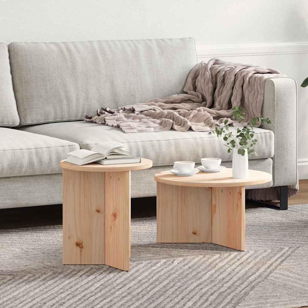 Table basse en bois de pin massif : 2 pièces rondes gigognes pour un salon moderne au naturel