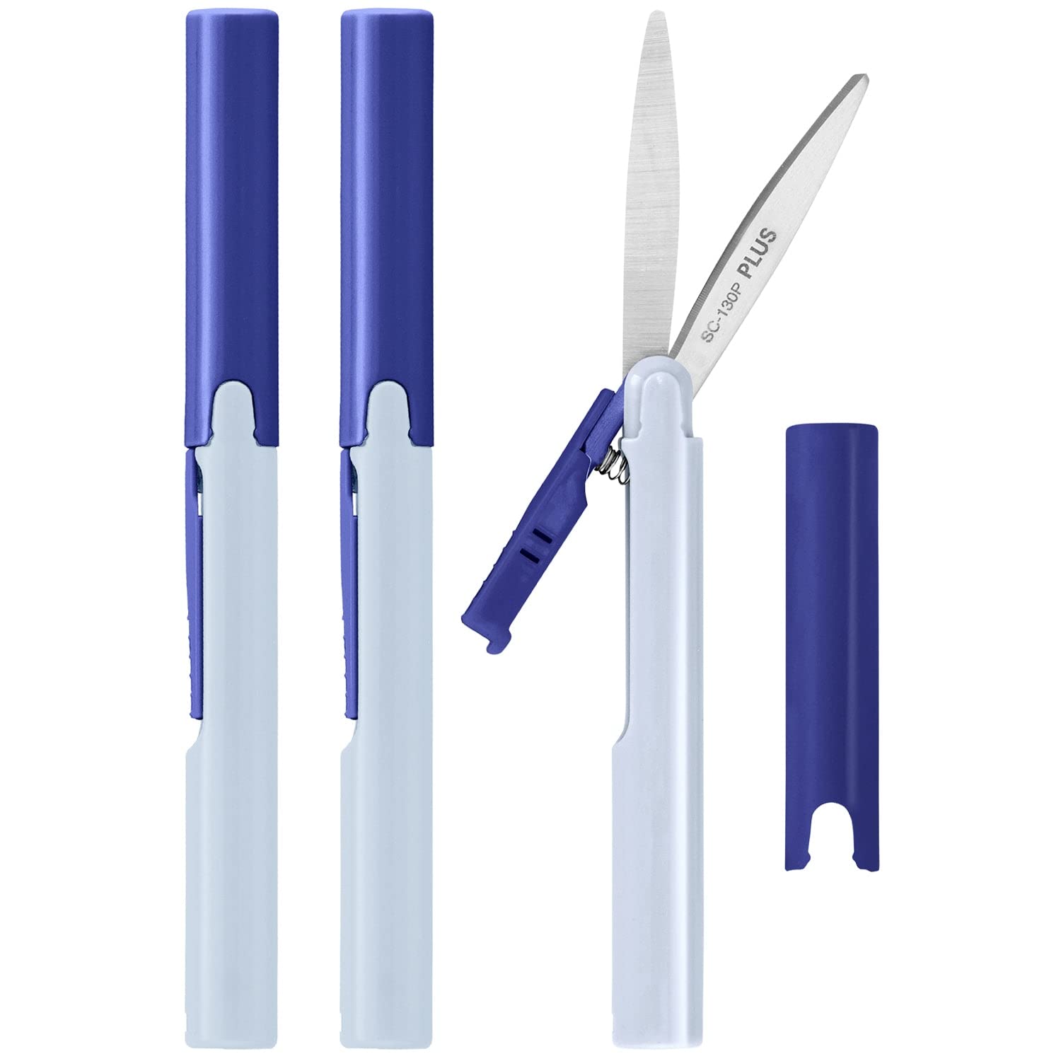 Plus Pen Style Compact Twiggy Scissors with Cover, 3-Pack Blue