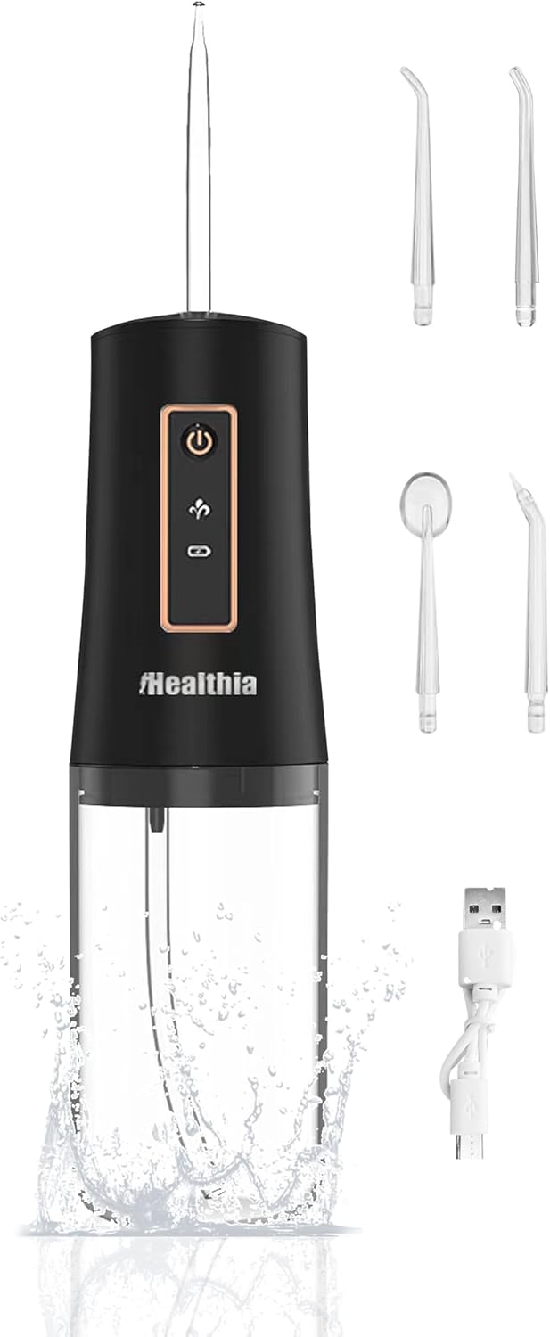 Water Dental Flosser Cordless, KUSKER Portable Oral Irrigator for Teeth, 3 Modes and 4 Jet Tips, IPX7 Waterproof, Rechargeable for 30-Days Use, Home, Travel, Braces, Bridges Care(Elegant Black) Water Dental Flosser Cordless, KUSKER Portable Oral Irrigator for Teeth, 3 Modes and 4 Jet Tips, IPX7 Waterproof, Rechargeable for 30-Days Use, Home, Travel, Braces, Bridges Care(Elegant Black)
