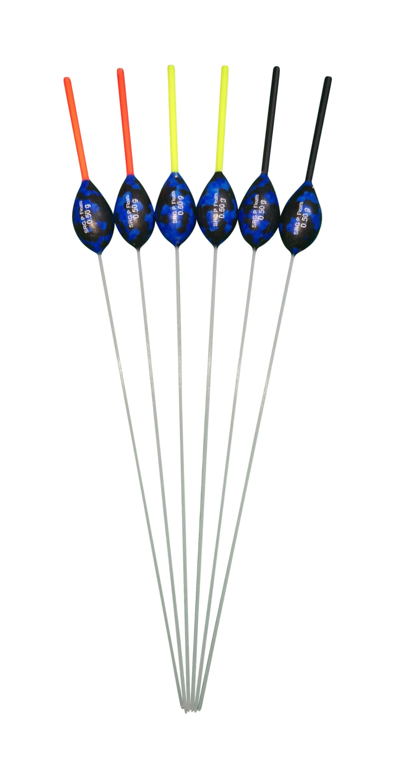 SRG Pole Floats SRG106 Pack of 6 x Pole Floats 'Hybrid' Power All Round Depth Fiberglass Stem choose from (0.3g > 4.0g) (6 x 0.5g (6 x Yellow Tip))