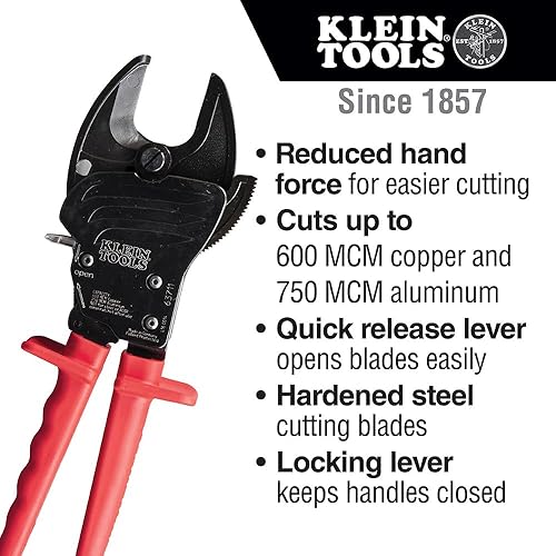 Miniatura 2 de Klein Tools 63711 Cortador de cable de alambre con mordazas de carga frontal abierta corta cobre 600 MCM, aluminio 750 MCM