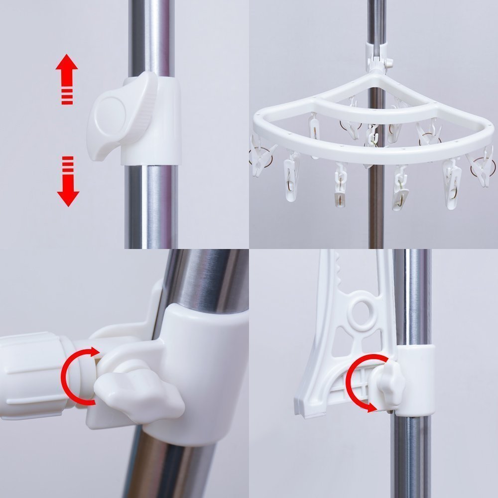 BAOYOUNI Appendiabiti Telescopico con 4 Braccio e Clips Stendibiancheria Portabiti Asta di Tensione Angolare in Metallo, Regolabile in Altezza 175-235 cm o 230-290 cm, Avorio