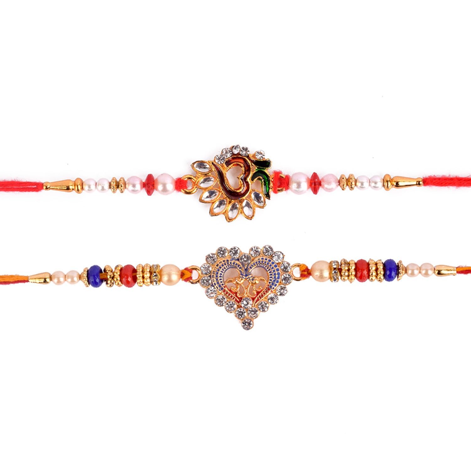 SATVIK 2 Pc Rakhi for Brother Bhaiya Bhabhi Traditional Handmade Assorted Designer Rakhi Set Roli Chawal, Greeting Card & Soun Stickers Rakhi Thread Rakhdi Bracelets Rakshabandhan