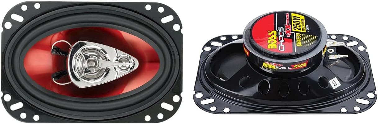 Boss CH6530 Chaos Exxtreme 6.5" 300W 3-Way Car Coaxial Audio Speakers and CH4630 4" x 6" 250W 3-Way Car Audio Coaxial Speakers Stereo Red 4 Ohm