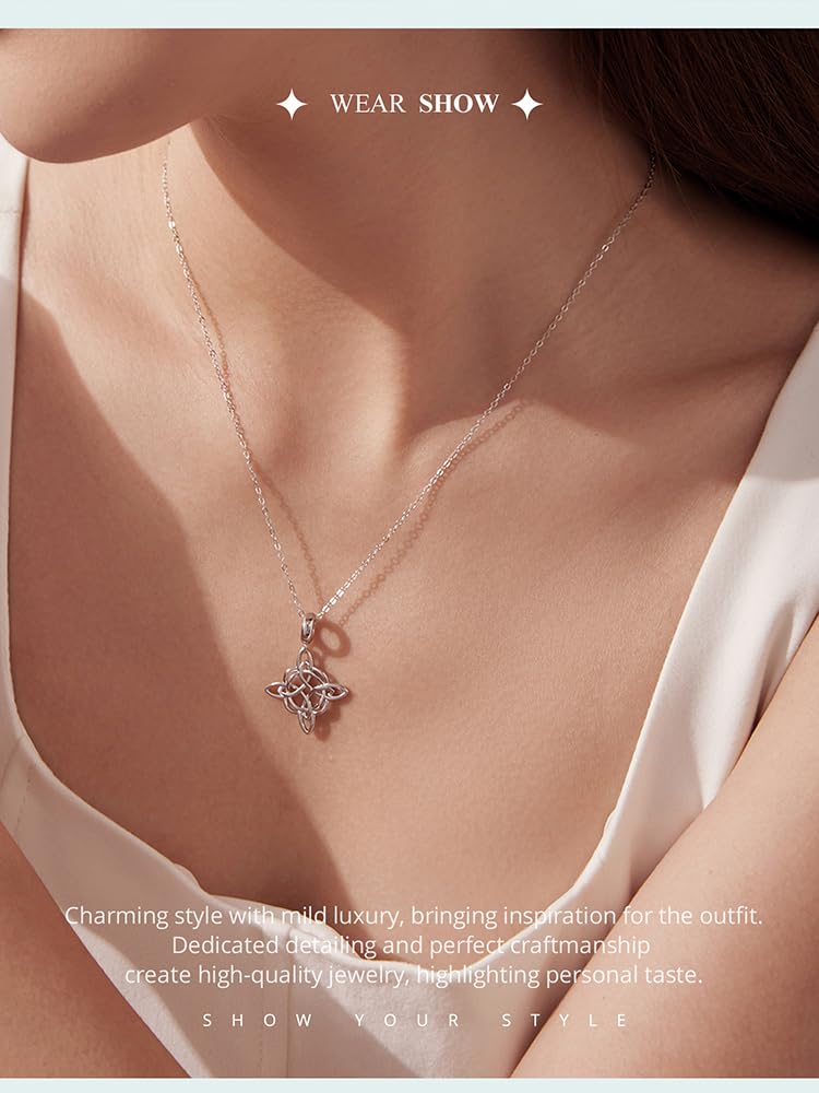 Collar de plata de ley 925 con nudo celta triangular para mujer