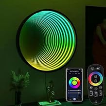 Infinity Mirror Tunnel Lamp, Infinity Mirror Art Light Night Light with Multi Color Changing Light, 3D Mirror Wall Hanging Lights, for Bedroom Childrens Room Decor,Circle-30cm/11.8in