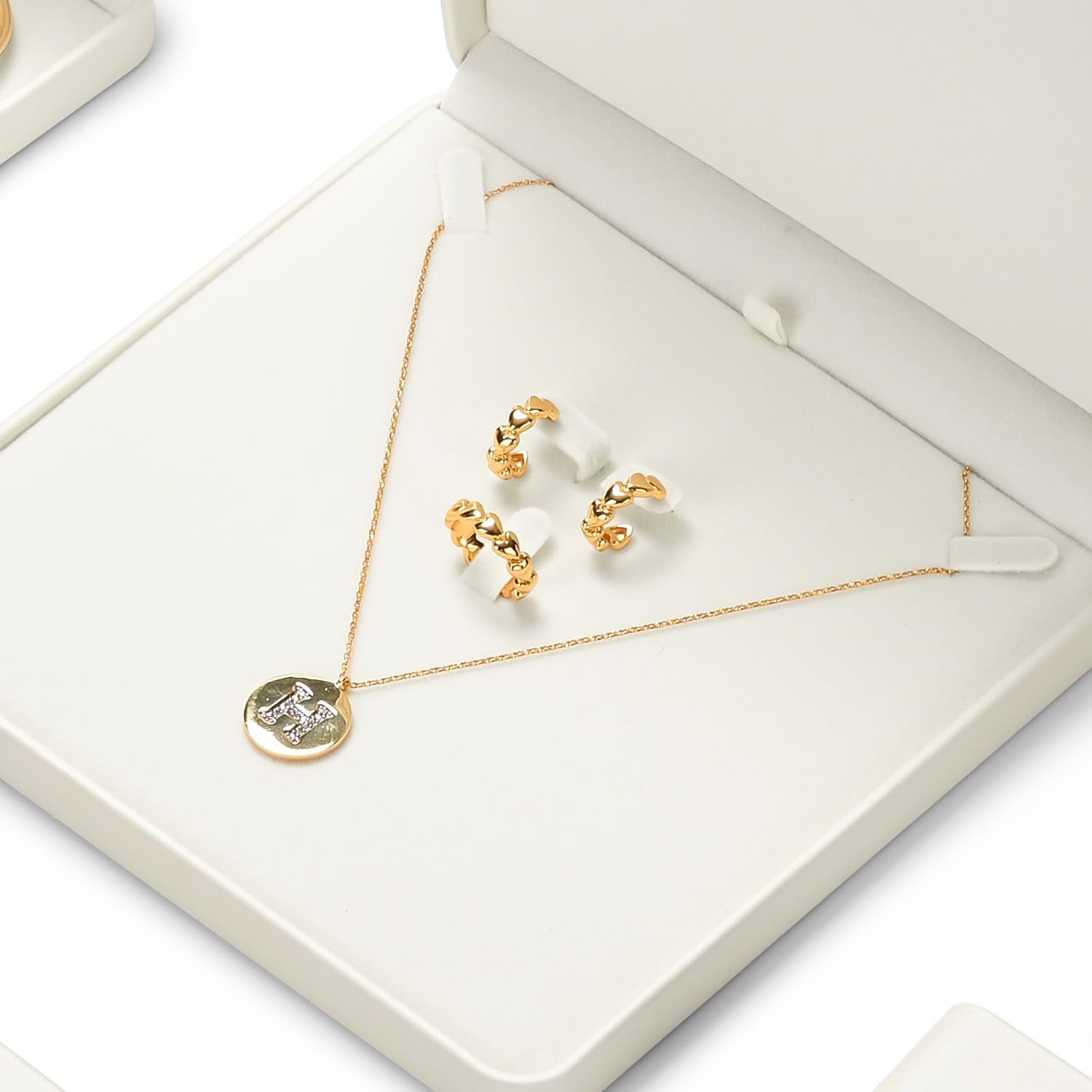 Oirlv Luxury Leather Jewelry Set Box Big Necklace Storage Case Jewelry Gift Box for Bracelet Necklace Earring Ring(Creamy-white)