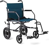 Vista 7 de Medline Silla básica de transporte de acero, brazos de longitud completa, reposapiés abatibles, ruedas de 12 pulgadas, gris/burdeos, ayuda