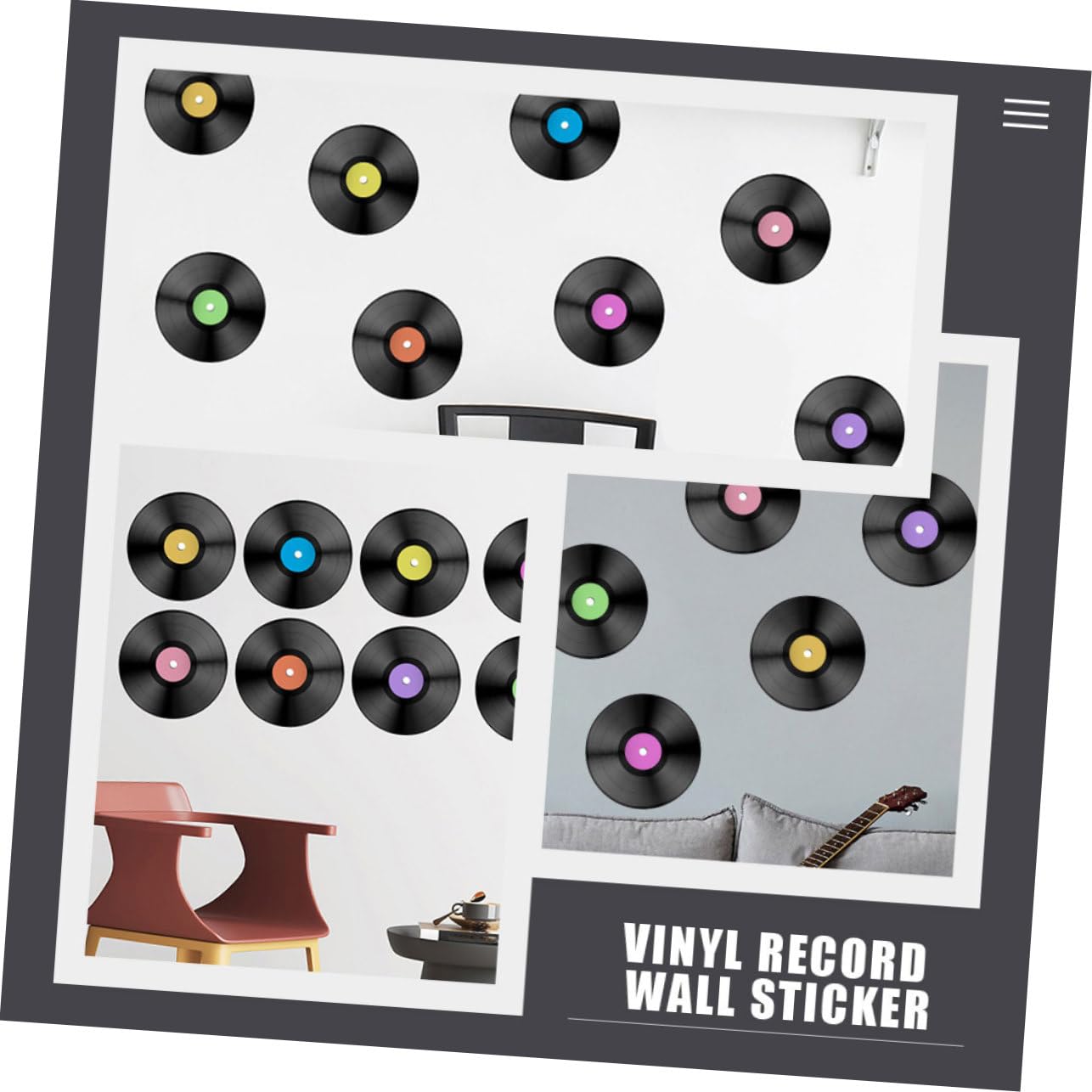 SHINEOFI 3 Set Adesivo da parete per in vinile decorazione di da parete annata adesivi decorazione della parete CD arredamento della stanza della musica Adesivo a parete pvc