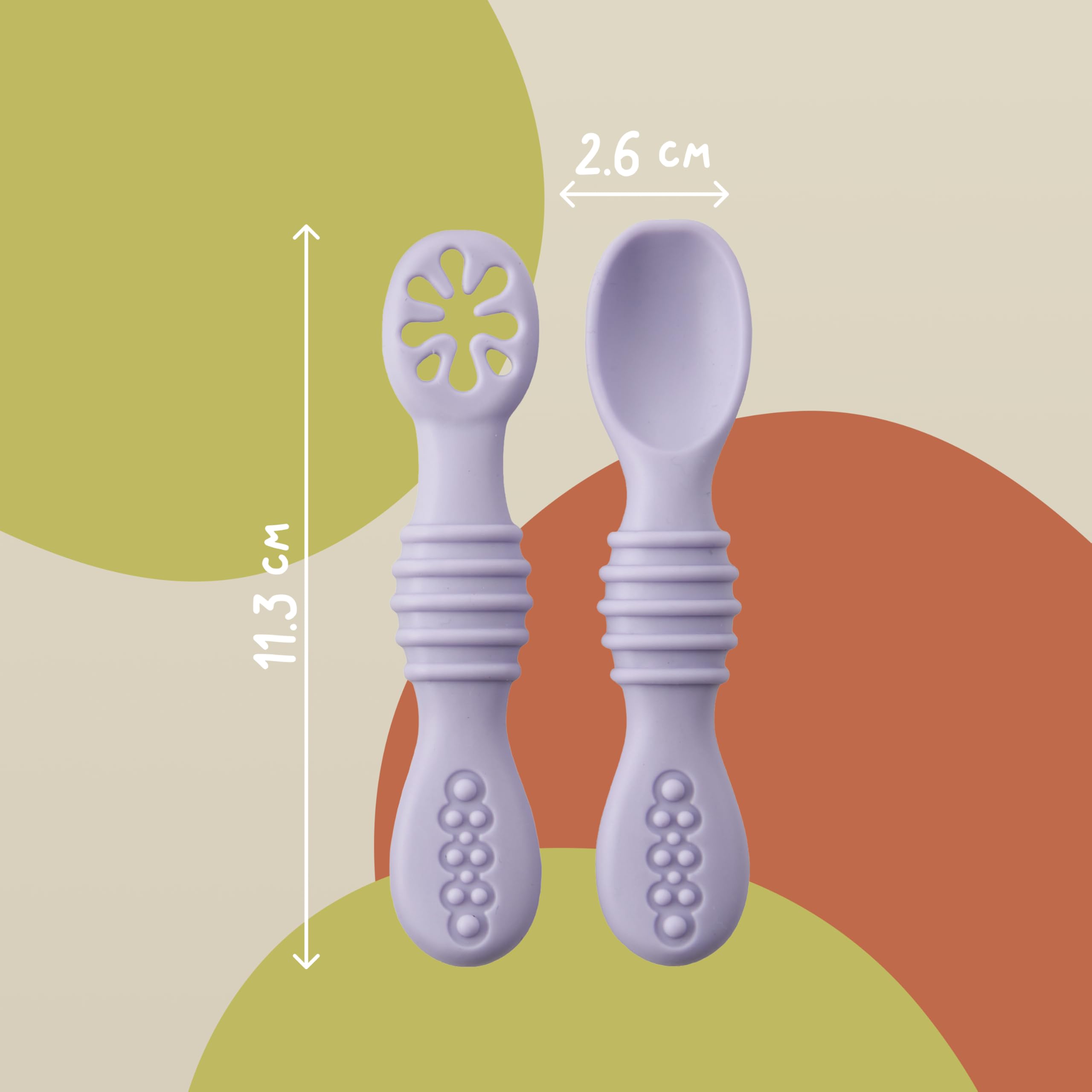 Cucharas Bebé 6 Meses BLW – Set 2 Cubiertos Bebé Silicona LFGB | Cucharas Aprendizaje Antiahogo | Fácil Agarre | Sin BPA | PequeLuz