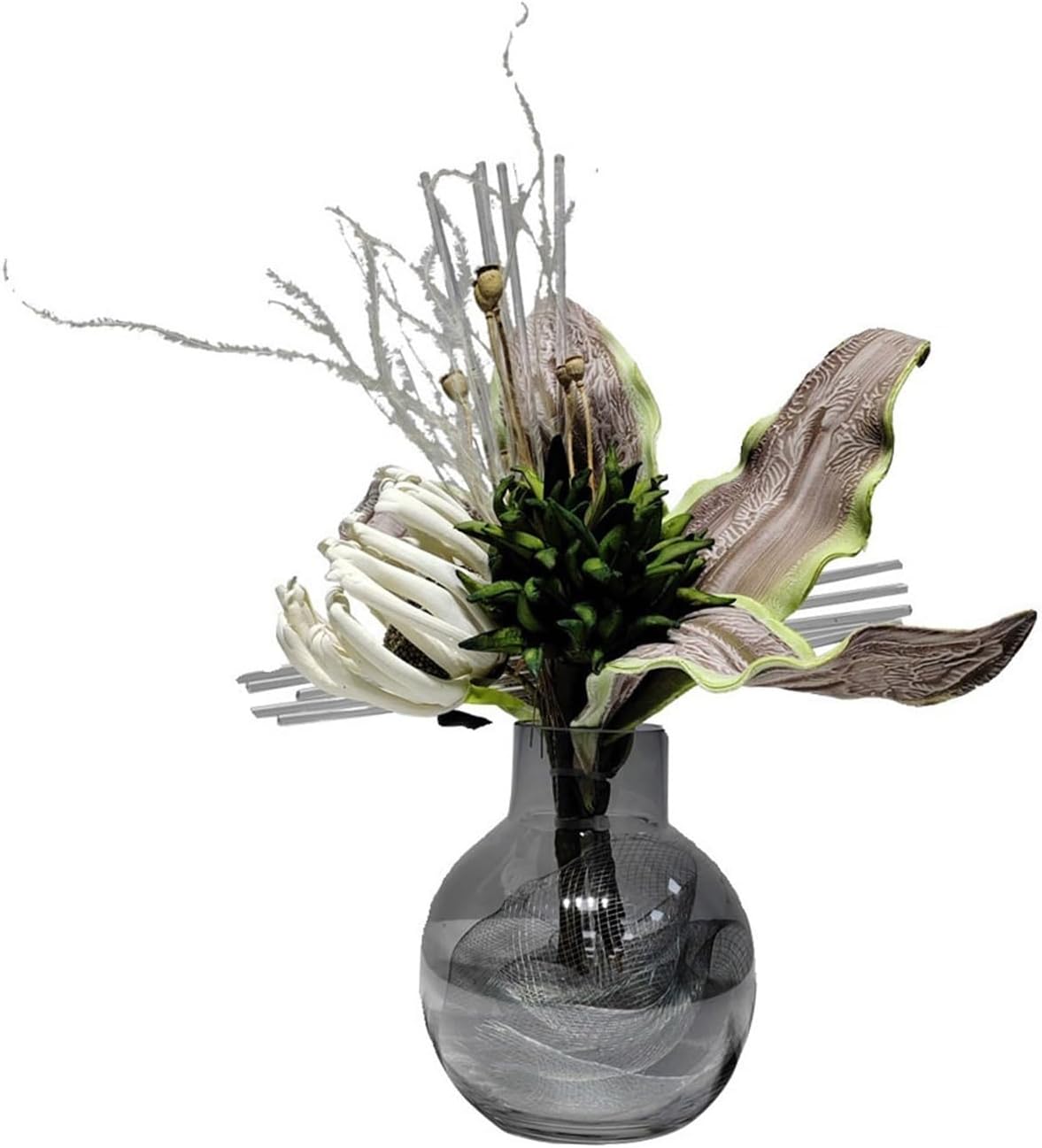 リューカデンドロンとアンティーク紫陽花の壁掛けアレンジ