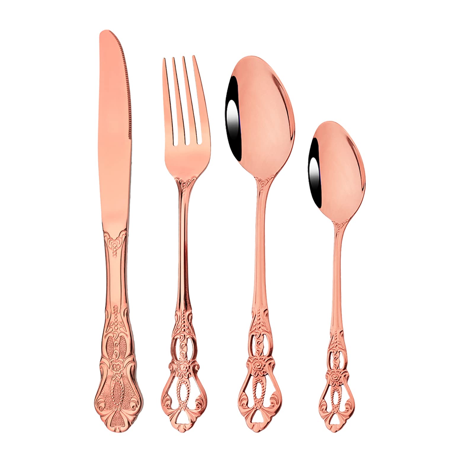 Royal - Vajilla de 24 piezas con espejo de oro rosa, de acero inoxidable 18/10 para 6 vajillas, ideal para bodas, restaurantes, lavaplatos