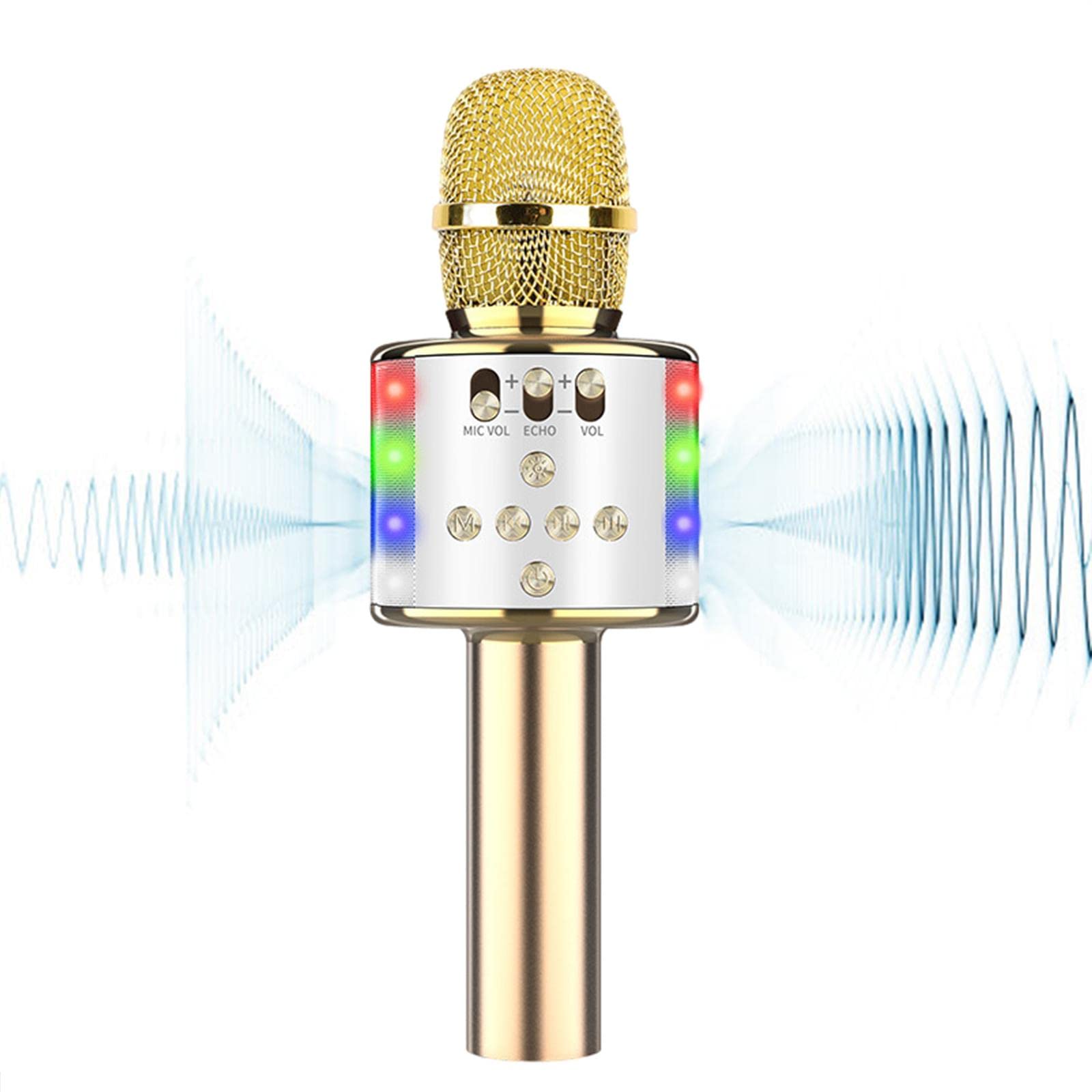 Mikrofon karaoke Bluetooth 4 w 1 z tańczącymi diodami LED, przenośny dla dzieci i dorosłych – oszałamiający dźwięk KTV na żywo, wielofunkcyjny mikrofon na imprezę domową