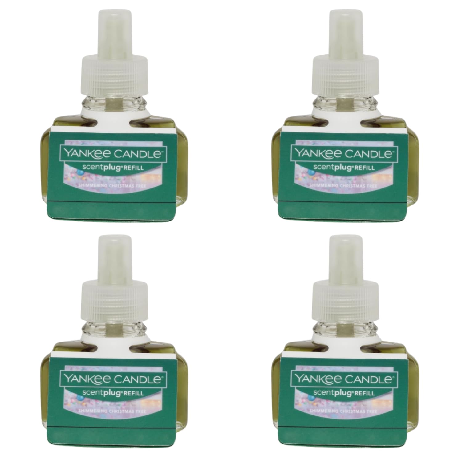 Yankee Candle ScentPlug Refill for Plug in Air Fresheners, Scented Oil Refills, Long Lasting Home Fragrance, Odor Eliminating Fragrance, Shimmering Christmas Tree (Pack of 4)