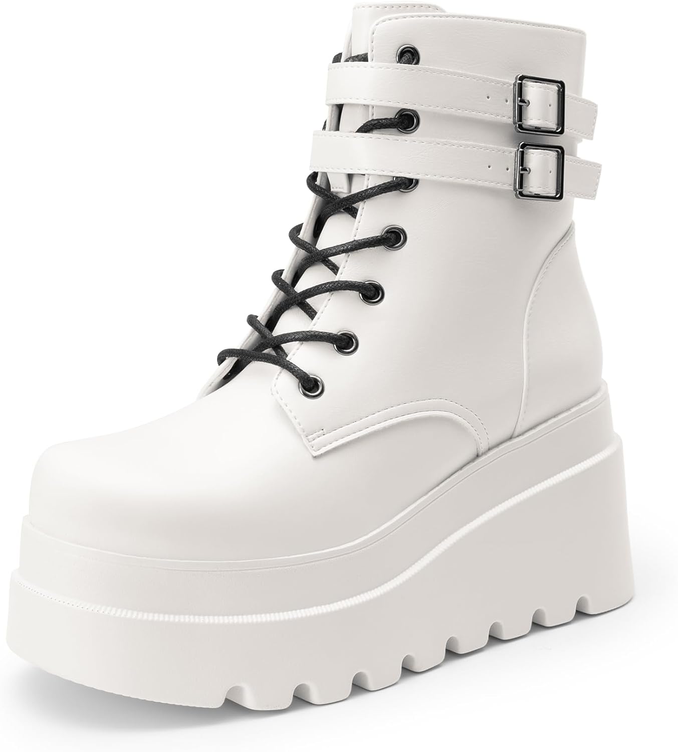 DREAM PAIRS Women Platform Combat Ankle Boots Goth Chunky High Heel Lace Up Motorcycle Booties