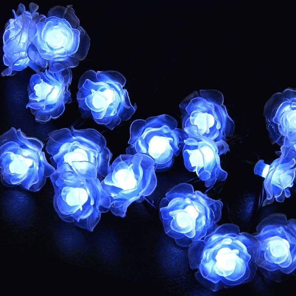 KINGCOO Solar Flower String Lights, Waterproof 20LED Rose Flower 2 Mode Solar Starry Lighting Christmas Fairy String Lights for Gardens Path Home Wedding Party Decorations (Blue)
