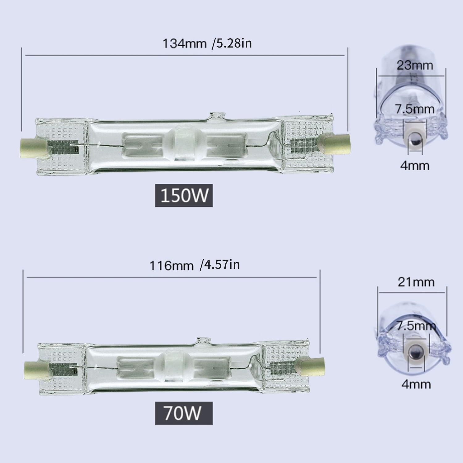 Lampe aux halogénures métalliques 220 V 70 W 150 W blanc/blanc chaud R7S Double extrémité ampoule aux halogénures métalliques Filament Tube d'inondation JLZ150S4K(4000k white light,150W)