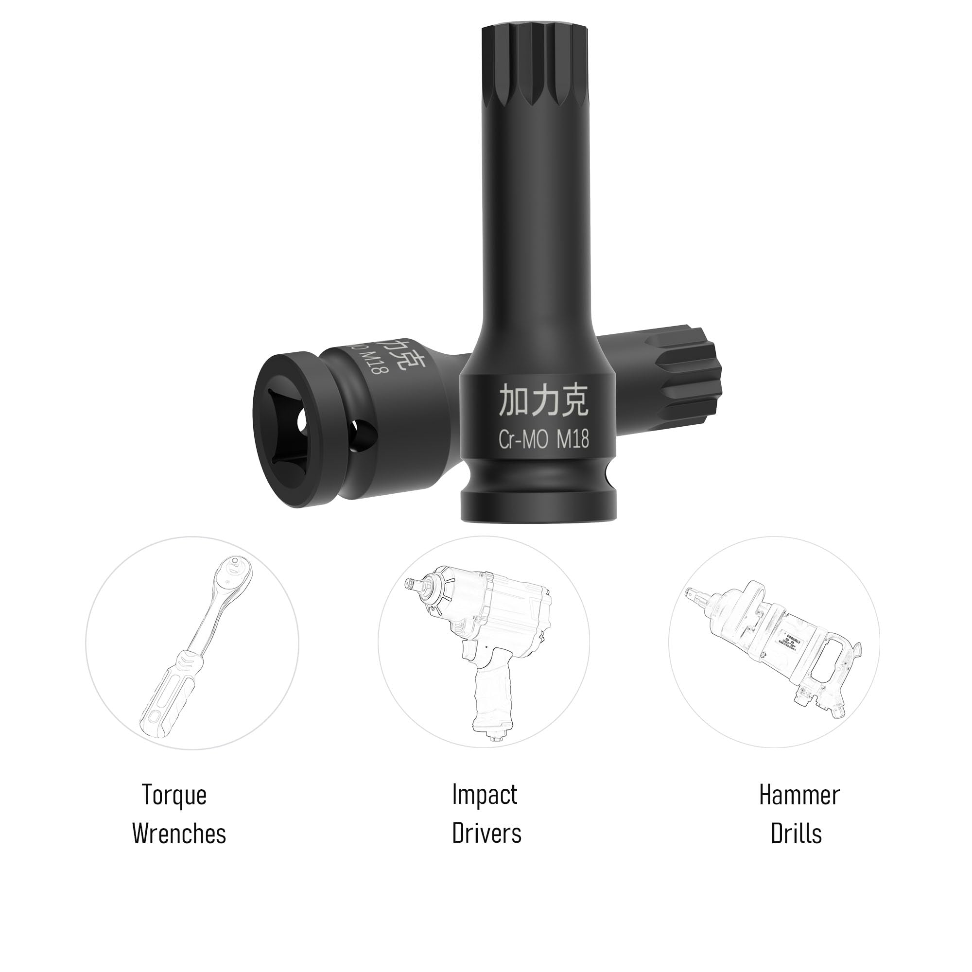 FOCMKEAS 1/2-Inch Drive x M18(18mm) Impact XZN Triple Square Spline Bit Socket - Image 4
