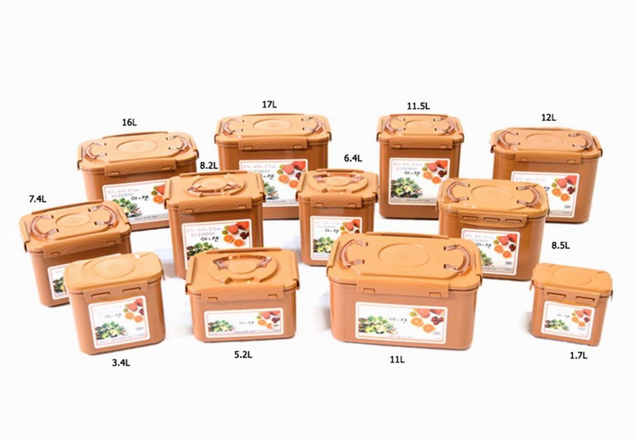 e-jen Récipient de qualité supérieure pour kimchi et choucroute - Fermentation probiotique avec couvercle intérieur sous vide (faïence marron, 5,2 l)