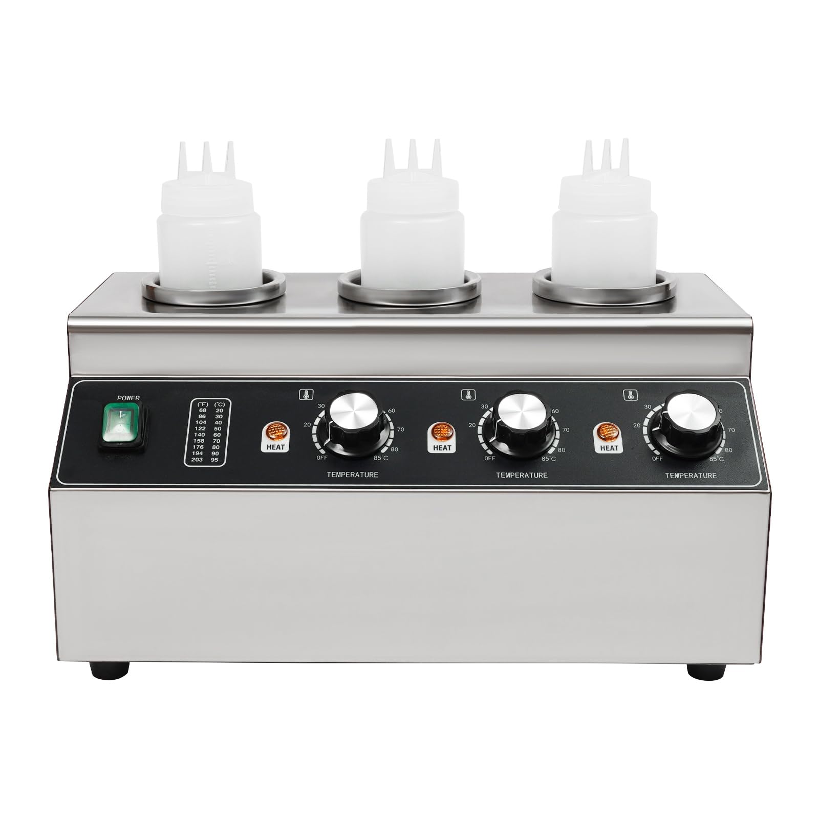 Chauffe-sauce électrique 300 W avec 3 bouteilles de sauce, chauffe-sauce électrique en acier inoxydable 30-85 °C, chauffe-sauce au fromage pour sauces, fromage