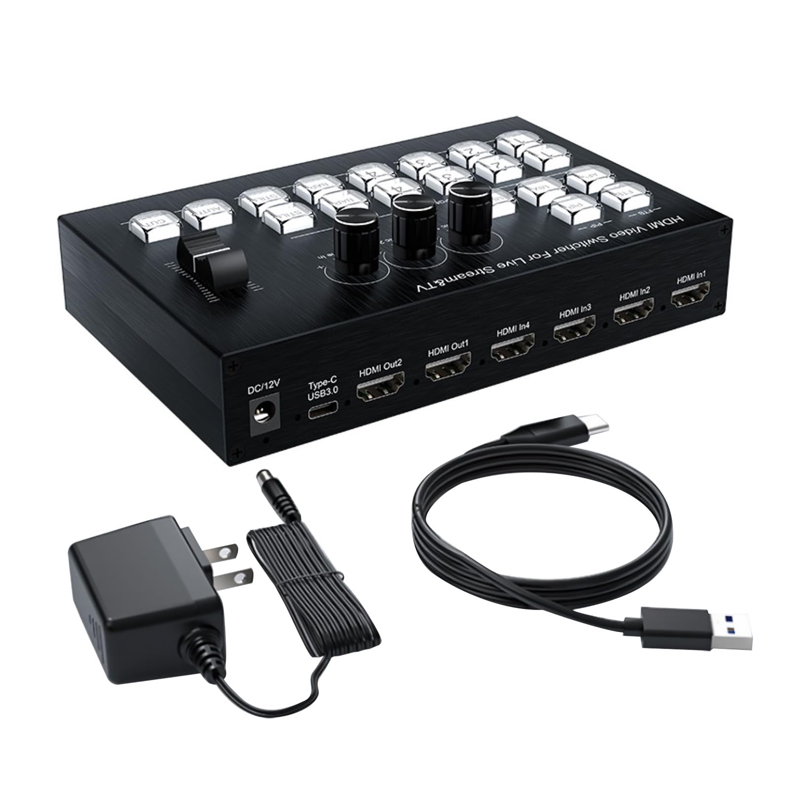 Video Mixer Switcher Live Stream Switcher with Multi-view Preview Output & Audio Mixer & 3.5mm Audio