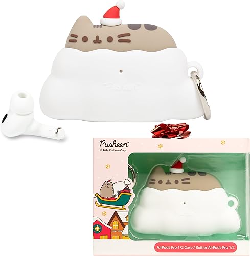 iFace Pusheen The Cat Compatible con AirPods Pro y Pro 2 Funda de figura navideña  Bonita funda protectora de silicona clip de mosquetón incluido