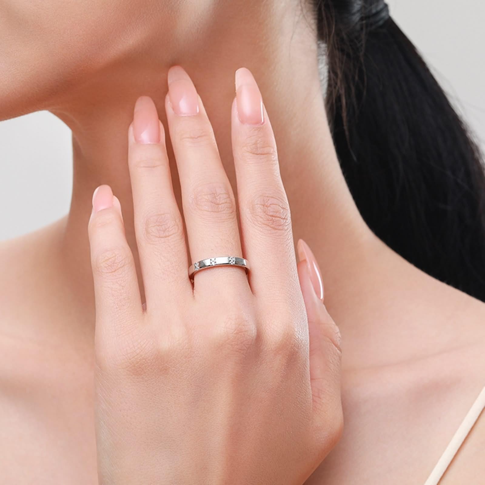 Unisize - Anillo de compromiso cuadrado de plata con diamante de corte redondo y platino 950, talla 63 (20,1)