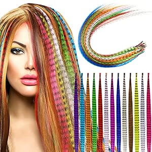 Geosar 78 Pieces Synthetic Feather Hair Mixed Color Feather Extensions Not Real Feather Hair Extensions Colorful Hair Feathers Extensions Long Straight Hair Feathers for Party Teen Girl, 13 Colors