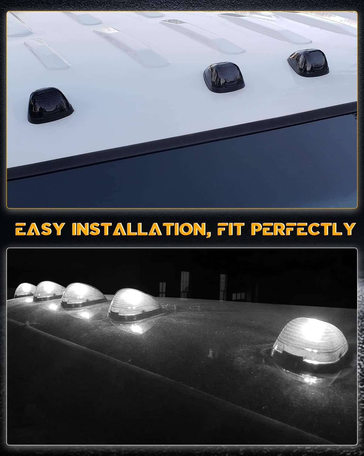 5Pcs LED Cab Lights Smoked Lens Roof Top Clearance Marker Lights with Sockets Bases White Bulbs Compatible with Ford F250 F350 F450 F550 Super Duty 1999-2007 & 2011-2016