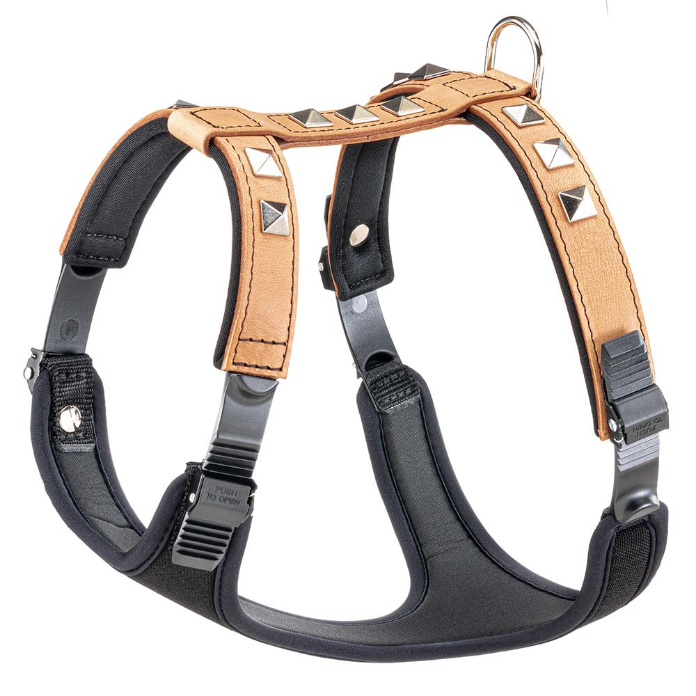 Ferplast Hundegeschirr mittelgroße Hunde Giotto Luxor MEDIUM, aus echtem Leder mit silbernen Nieten, Halsumfang: 38-46 cm, Brustumfang: 57-65 cm, Beige