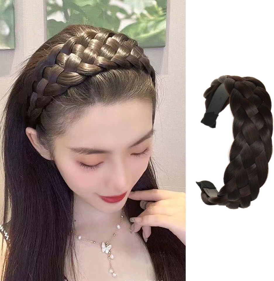 Samyak Synthetic Hair Braided Hair Band 4 Plaited Headband For Women & Girls Fashion Hair Accessory, (Natural Brown)