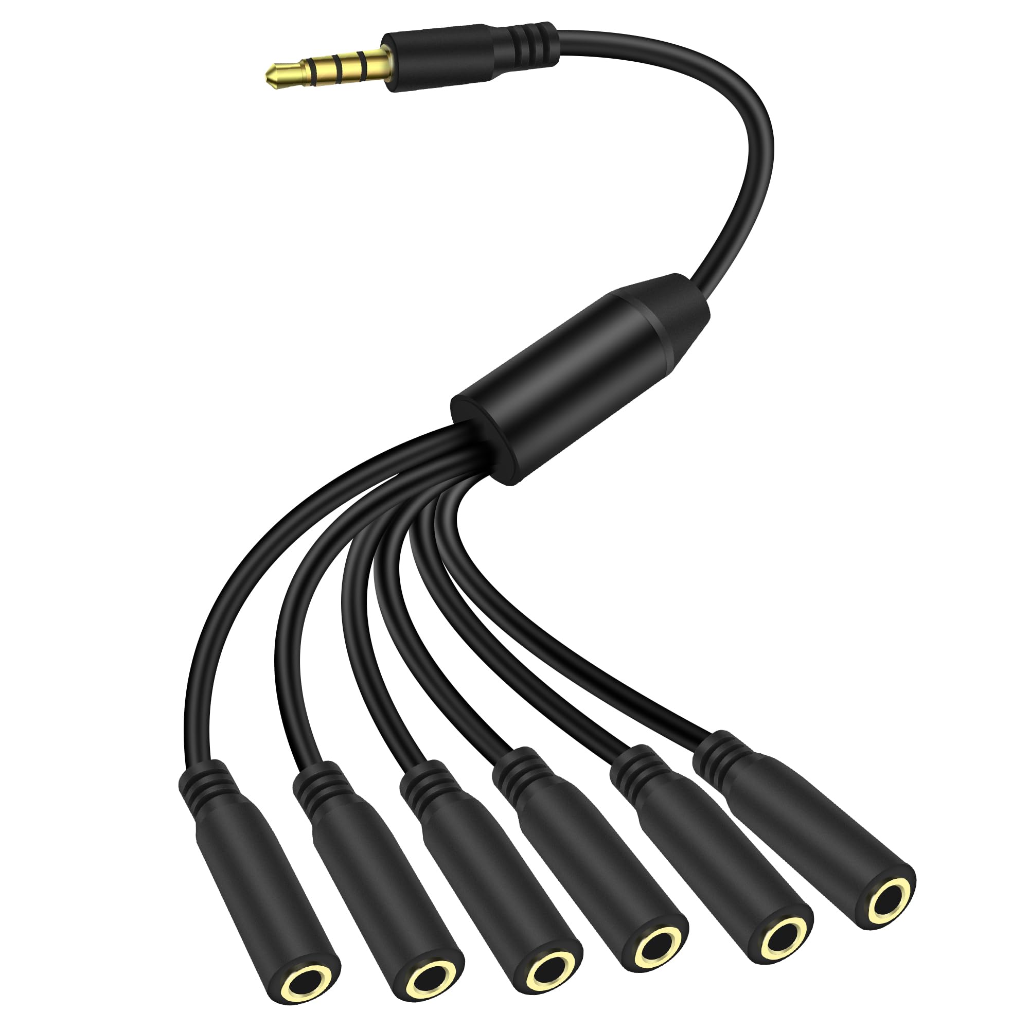 MEIRIYFA 3.5mm Splitter Cable 1 to 6 Ways,1/8 inch 4-Pole/3-Rings TRRS 1 Male to 6 Female Audio Stereo Splitter Extension Cable 3.5mm Audio 1 Input 6