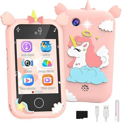 Teléfono inteligente de juguete para niños, juguete de aprendizaje con reproductor de música, cámara doble, juego de rompecabezas y teléfono de