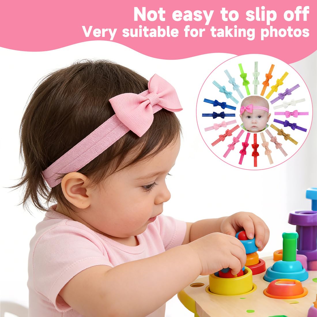 20 Pezzi Fascia Capelli Neonata, Fascia Capelli Bambina, Fascia Elastica per Capelli con Fiocchi Accessori per Capelli per Nascita Bambina Femmina