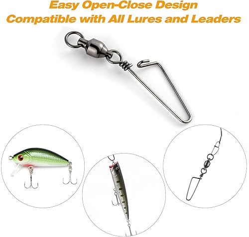 Miniatura 6 de Fishing Snap Swivels, High Strength Ball Bearing Swivel with Stainless Steel Coastlock Snap 26-503LB, Black Nickel Coating Corrosion Resistance