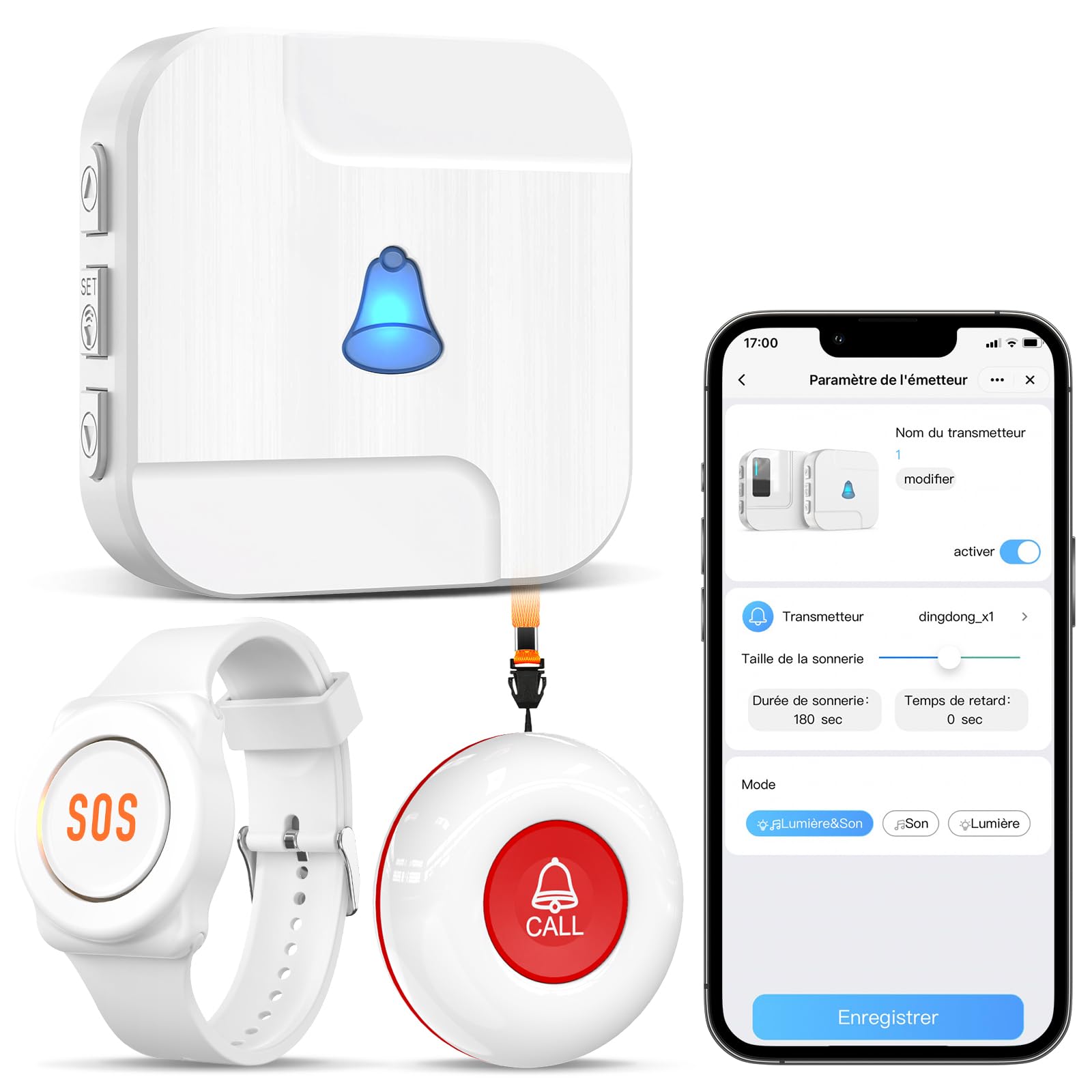 Appareil d'Alarme Chunhee pour Personnes Âgées - Système Adapté aux Handicaps et Difficultés de Mobilité. Bracelet d'Alarme pour Usage Domestique (1 Récepteur + 1 Montre + 1 Émetteur)