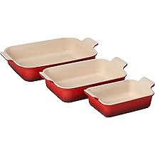 Le Creuset Stoneware Heritage Set 3 Rectangular Dishes, Cerise