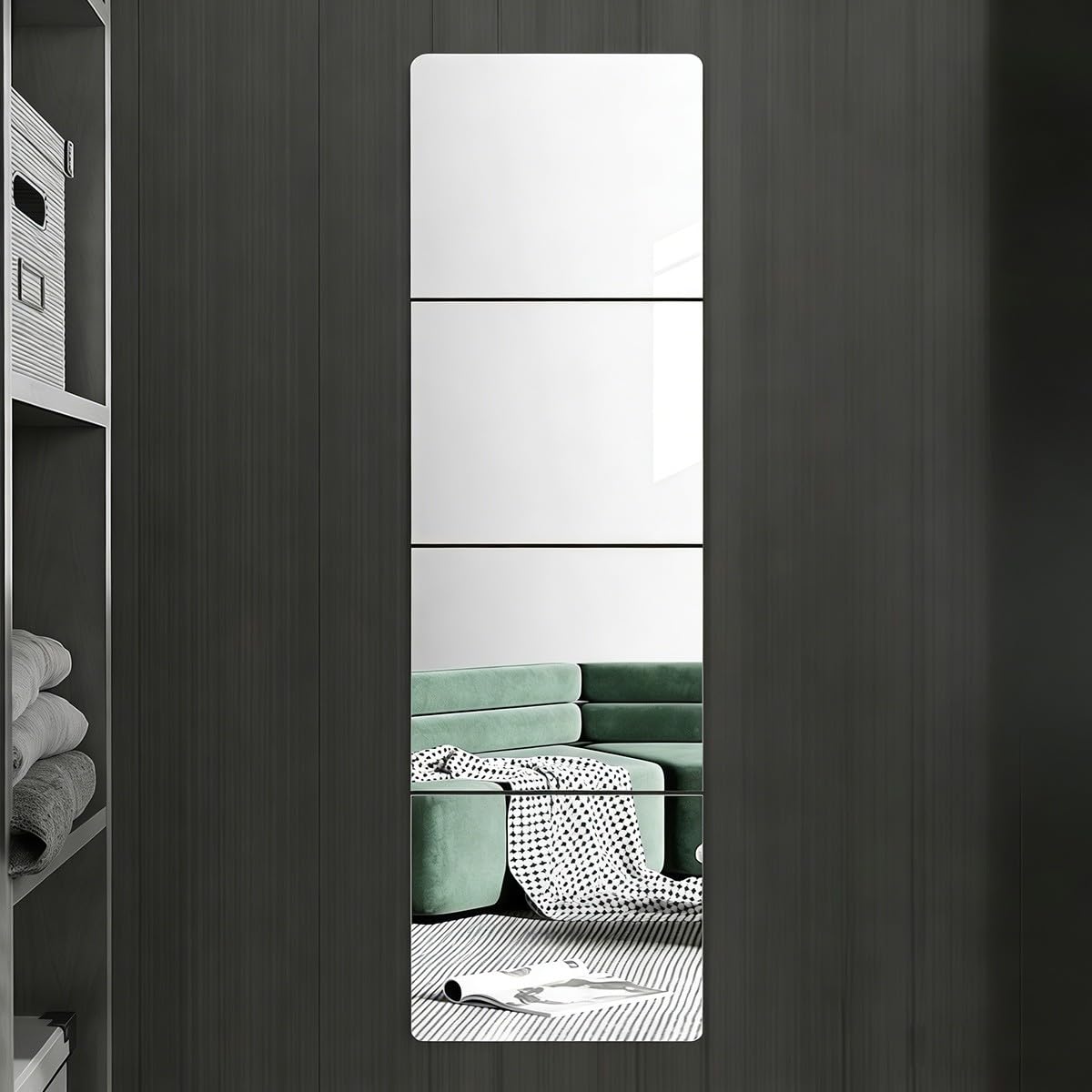 Gimnasio Espejo de Pie Cuerpo Entero 4 Piezas Espejos Grandes de Pared sin Marco para Gimnasio Garaje Yoga Estudio de Baile y Dormitorio 36x36cm con Adhesivo de Montaje