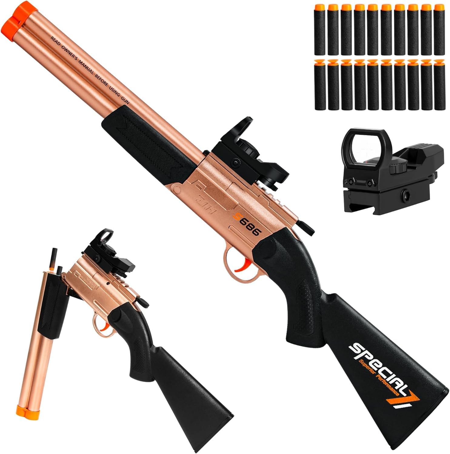 トイガン airsoft Double Barrel Toy Foam Blaster with Geen Dot Scop Foam Squirt Foam