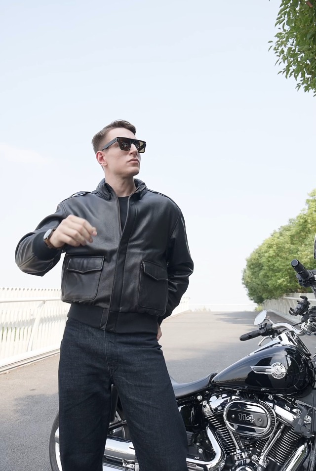 Landing Leathers Men Air Force A-2 Goatskin Leather Flight Bomber