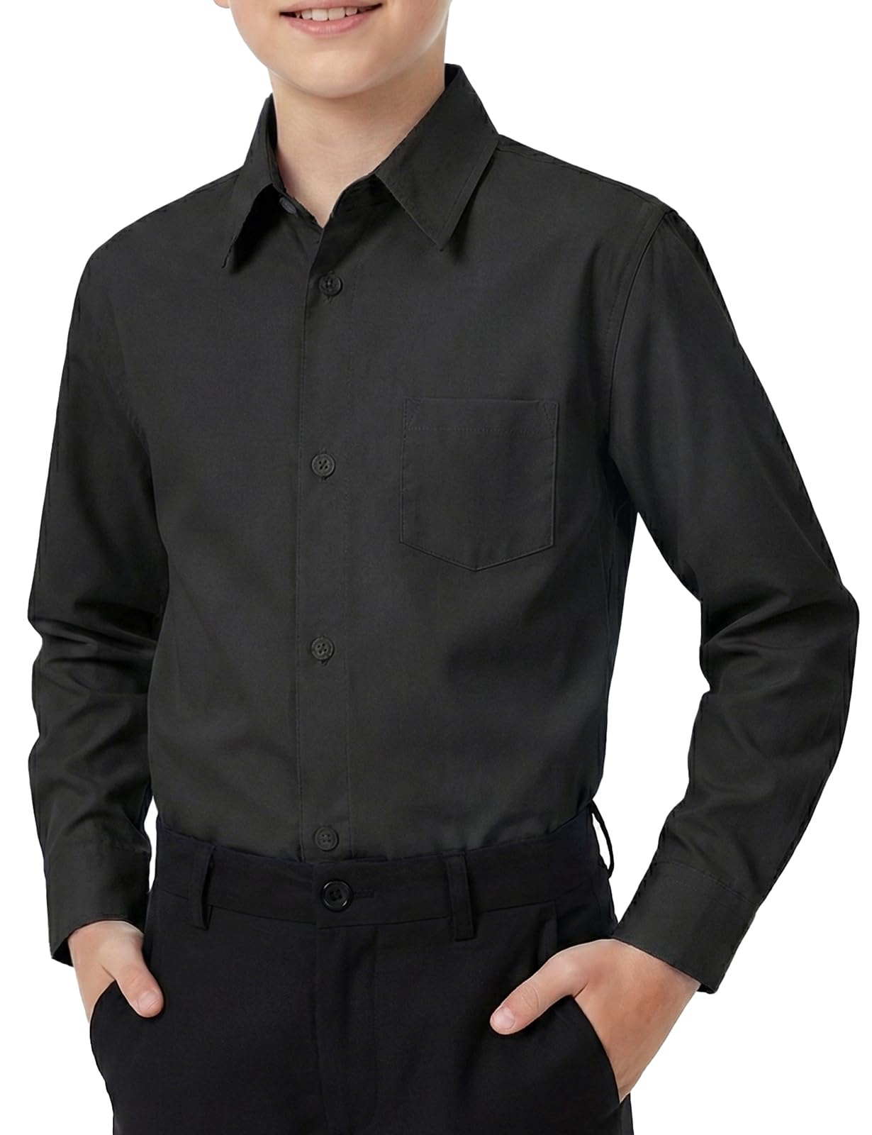 Spring&Gege Camisas elásticas de manga larga para chicos, fáciles de planchar, corte regular, sólido, camisa para traje regional, clásico, diario, boda, graduación, escuela
