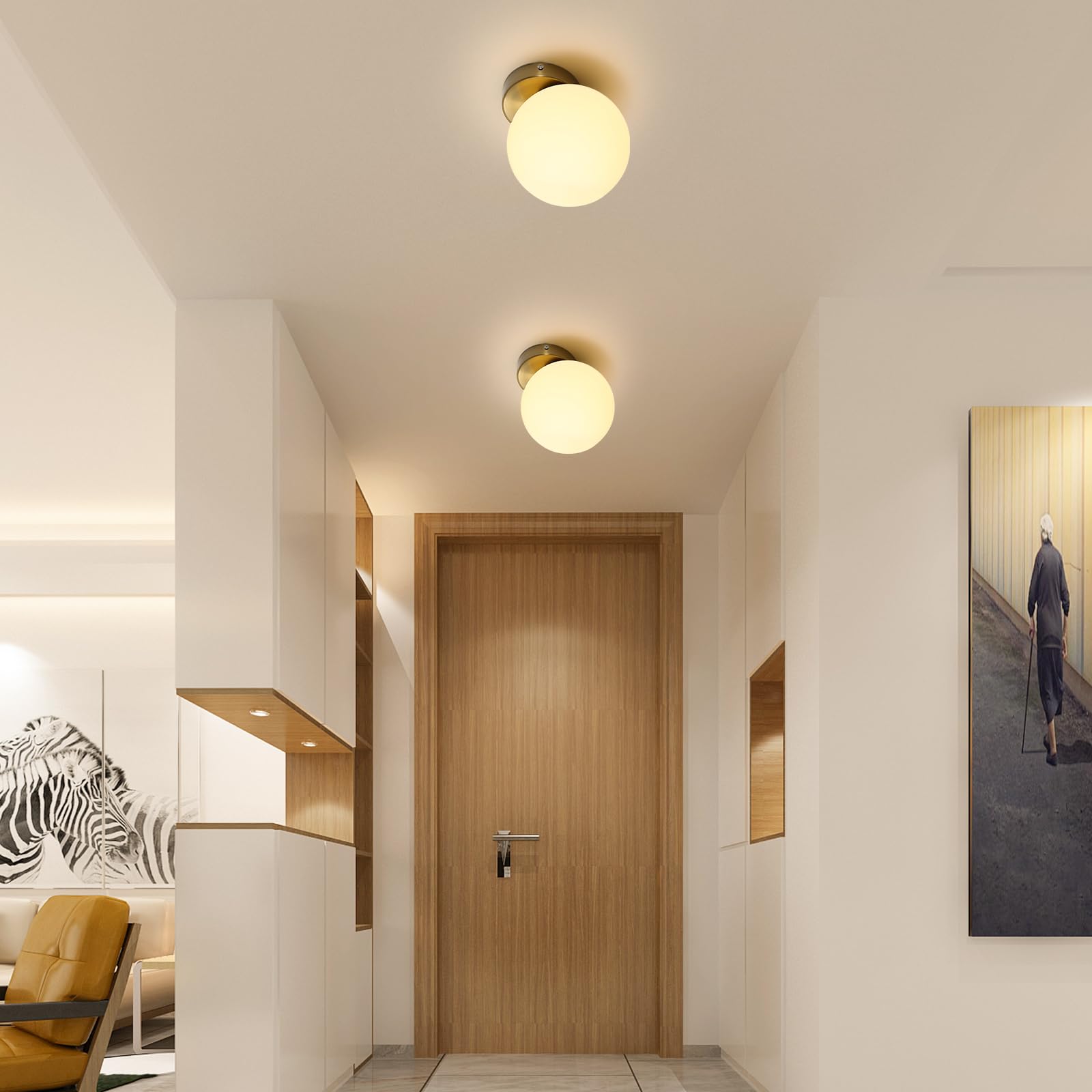 Applique da Parete Interno, Lampada da parete Moderno, Lampada sfera, E27 Lampada a Muro Paralume di vetro 15CM per Camera da Letto, Soggiorno, Corridoio, Senza Lampadina