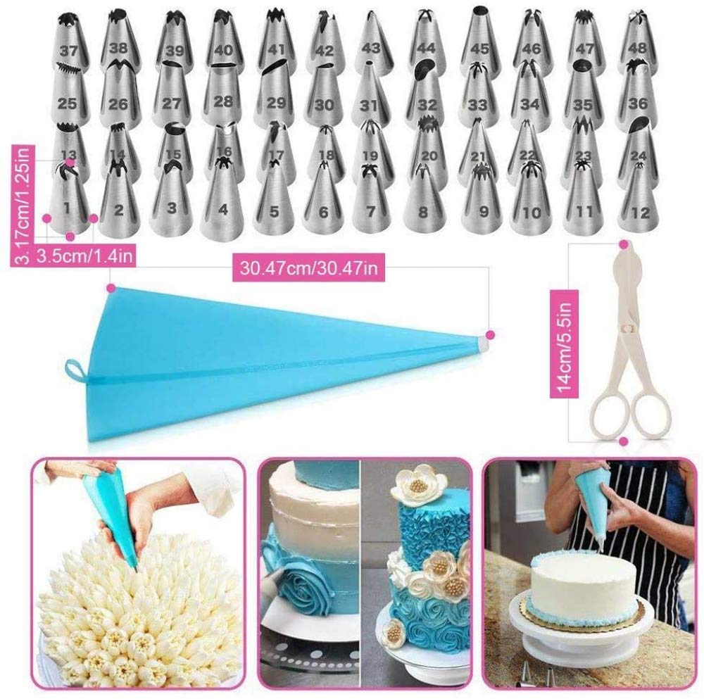 Set di ugelli per tubazioni da 100 pezzi Accessori per la cottura professionale Accessori per torte con 55 beccucci per tubazioni numerati, piatto per torta girevole,