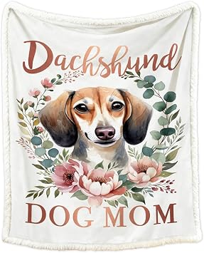 BlessLiving Dachshund Mom Throw Blanket, Cottagecore Watercolor Leaf Floral Sherpa Couch Blanket for Dog Lovers, Present for Dog Mom Women, Cozy Pet Lover Decor for Living Room Bedroom 50X60 Inches