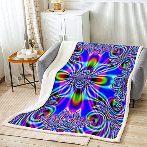 Erosebridal Psychedelic Throw Blanket Teal Blue Purple Fleece Blanket For Kids Child Boys Girls,Gradient Exotic Blanket Iridescent Abstract Fuzzy Blanket 40"X50",Trippy Artwork Hippie Room Decor #TOP1