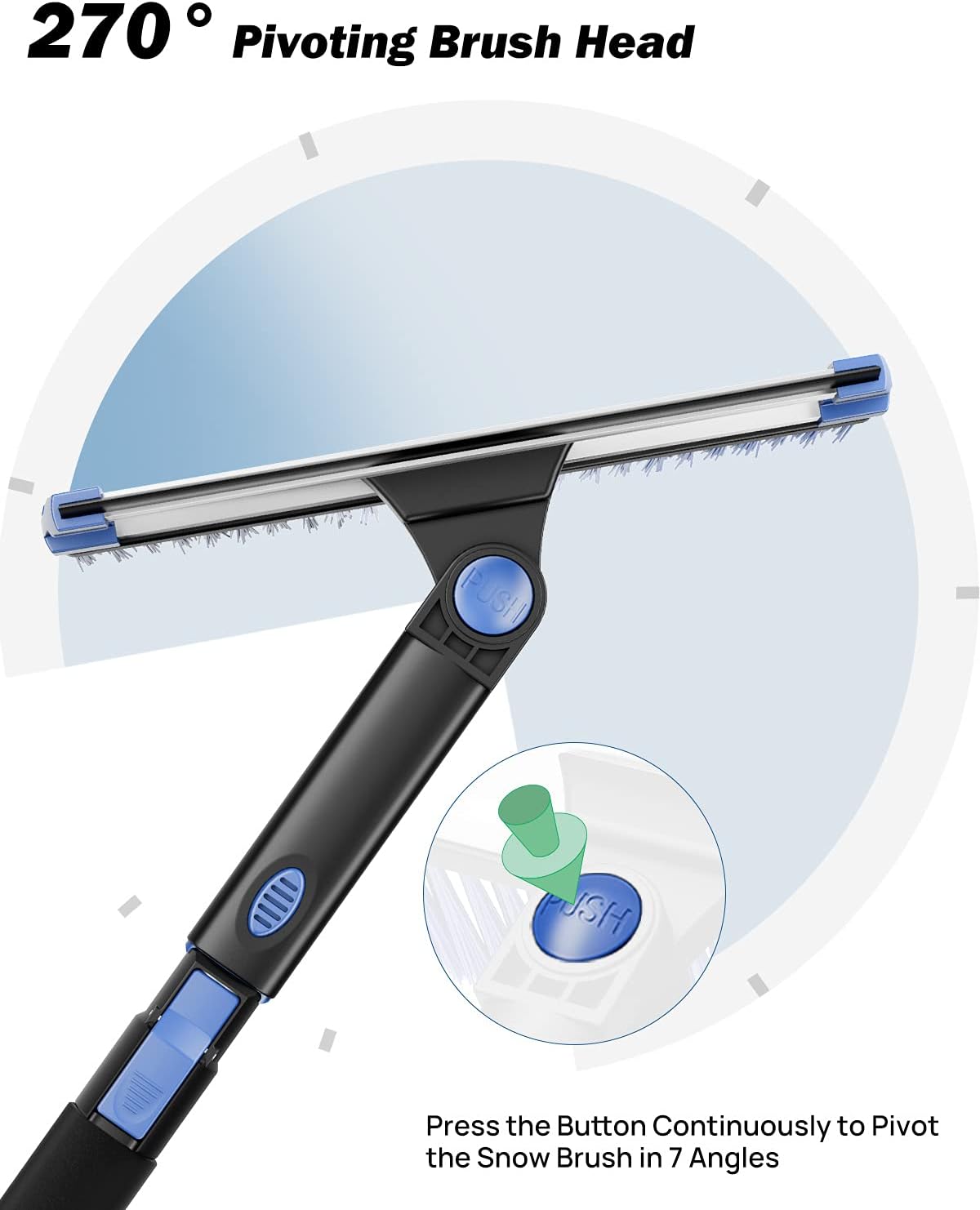 JOYTUTUS 61.3″ Ice Scraper and Long Handle Snow Brush, 270° Pivoting Extendable Car Snow Scraper Brush for Car Windshield, Telescoping Ice Scraper, Snow Remover for Cars, Trucks, SUV (Blue)