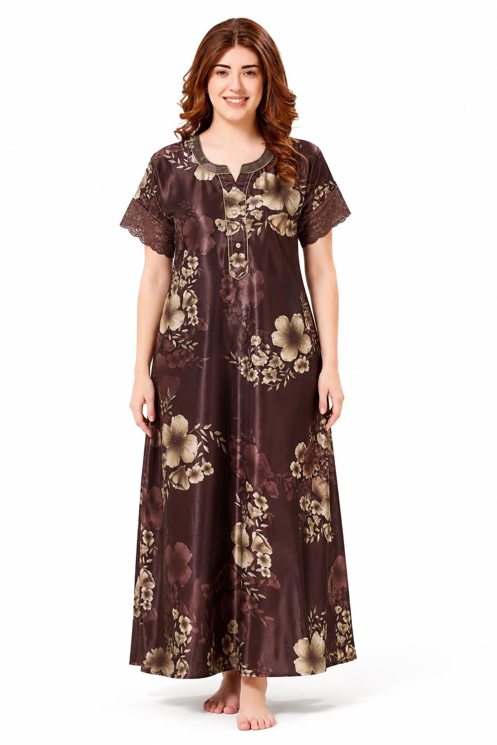 Women’s Italian Satin Nighty | Maxi Nightgown | Digital Print Luxury Nightwear | Soft, Smooth & Relaxed Fit Sleepwear Night Dress-picture-14