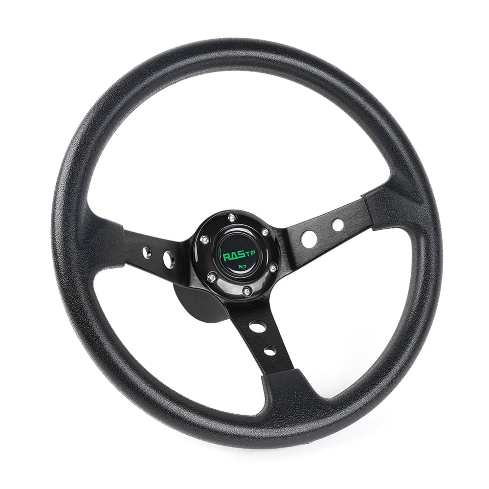 RASTP 13.8 Inch Boat Steering Wheel with 3/4“ Axle Marine Steering Wheel Adapter for Most Marine boats,Vessels,Yachts,Pontoons Boat,Black, RS-STW020-Black+QR045 — image 1