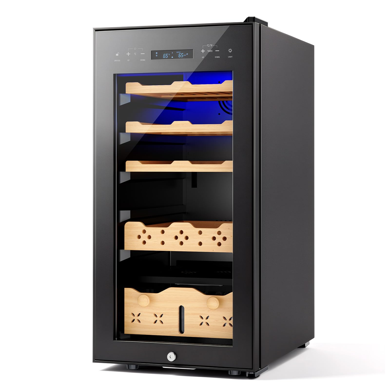 15 Inch Electric Humidor, Large Capacity Humidor Cabinet with Powerful Compressor Cooling, Dual Temp &amp; Humidity Control (61-72°F / 65-75% RH), LED Display with Blue Light &amp; Security Lock