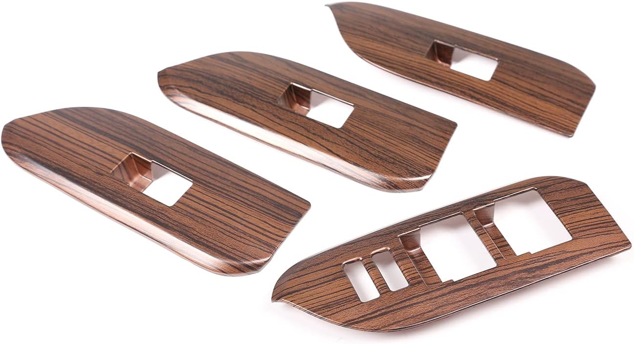 Front and Rear Doors ABS 4pcs Look Interior Door Armrest Window Switch Panel Cover Accessories Trim for Land Cruiser Prado FJ150 150 2014 2015 2016 2017 2018 2019 (Pine Wood Grain, 7 Holes)